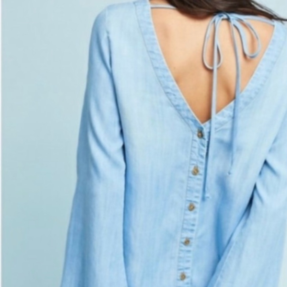 Anthropologie Cloth & Stone Blue Scoop Neck Blouse